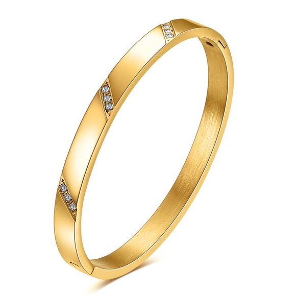 18k Gold Plated Stainless Steel Simulated Diamond Swirl Bangle - Picture 1 of 2